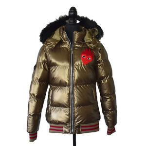 C6 NWT REELISTIK Mens Love Hurts Gold Removable Hood Puffer Bubble Jacket S $250